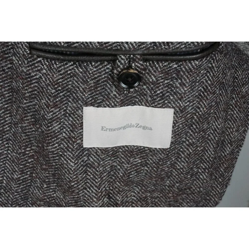 Ermenegildo Zegna Gray Black Herringbone Elbow Pad Sport Coat Jacket Sz 46R
